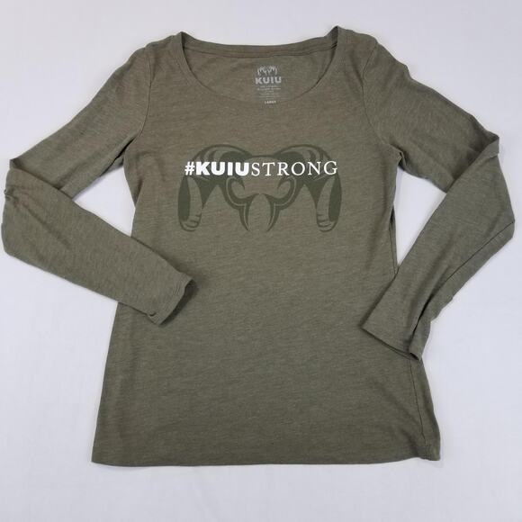 KUIU Shirt Womens Large Green Long Sleeve #KUIUSTRONG Graphic Hunting Tri-Blend - Picture 1 of 7